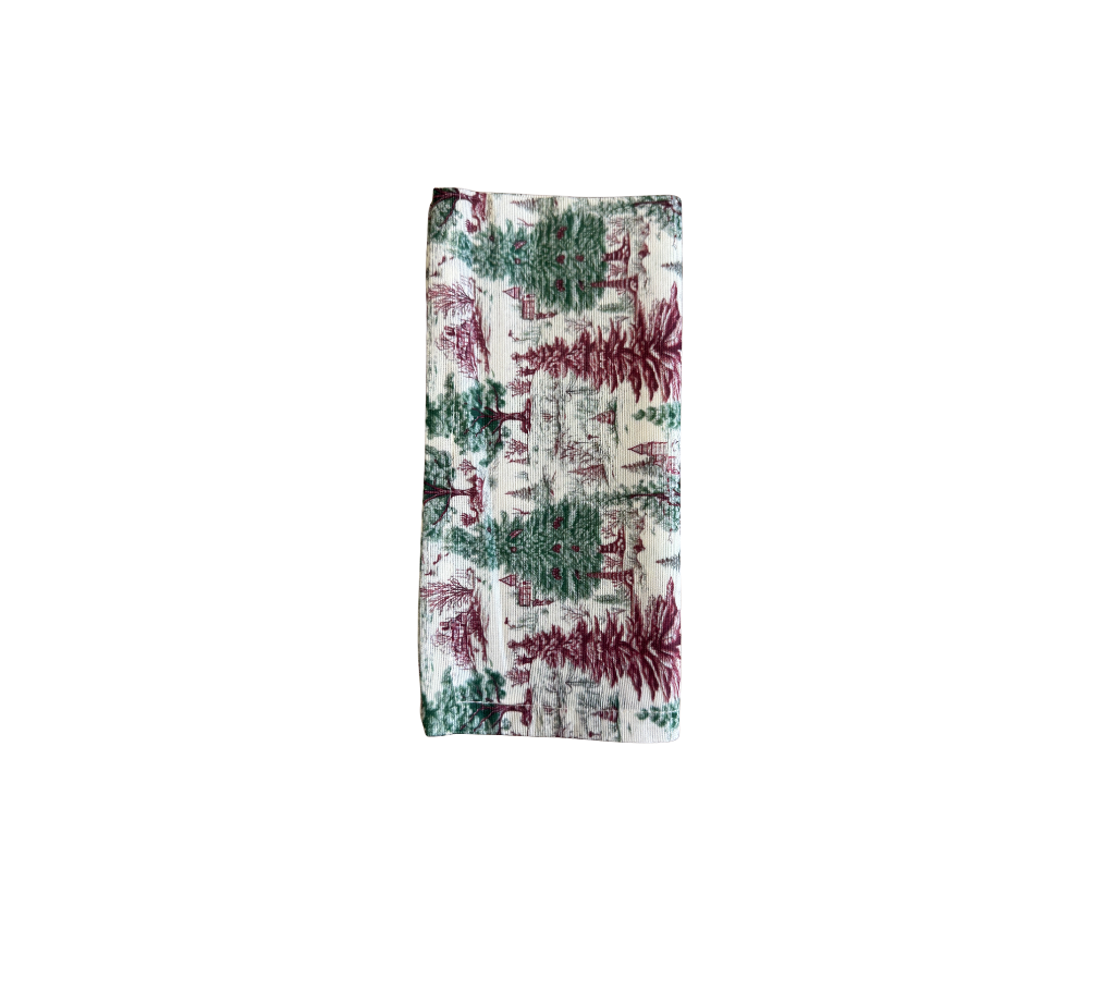 Servilleta de tela Navidad  Pinos/Casitas Vino/Verde