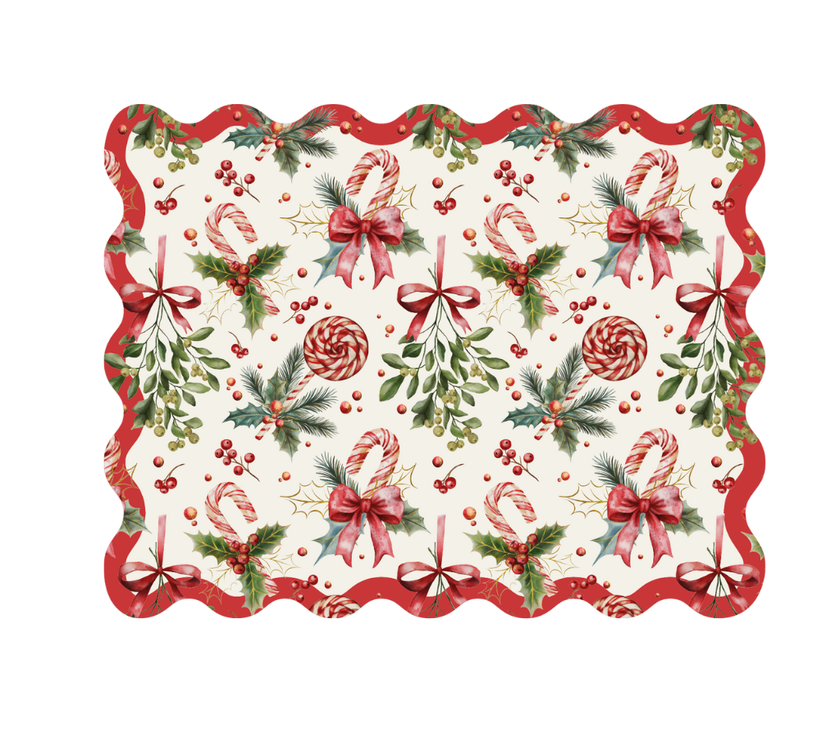 Individual troquelado rectangular en tela Navidad Bastones Rojo/Verde/Blanco