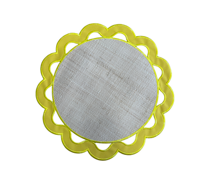 Individual reversible redondo en lona y rafia Huecos Amarillo