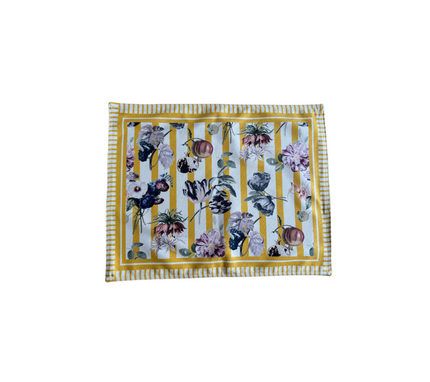 Individual reversible rectangular en tela Lavanda/GranadasFlores/Franjas