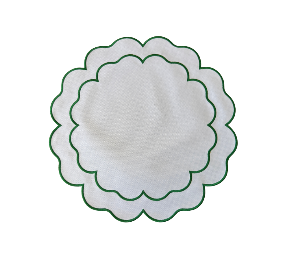 Individual reversible redondo en lona Cuadros Verde/Blanco