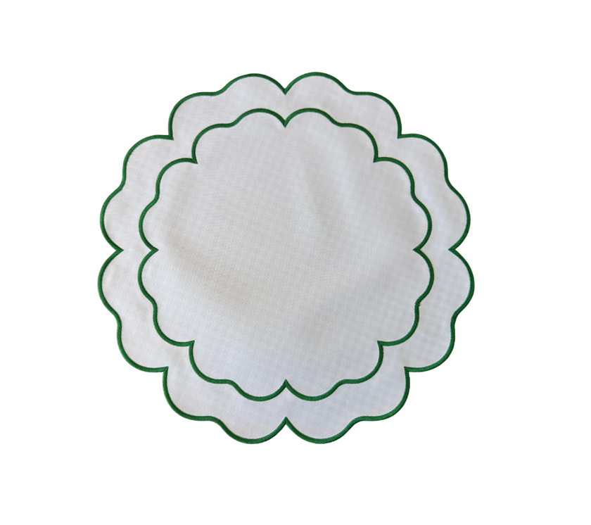 Individual reversible redondo en lona Cuadros Verde/Blanco