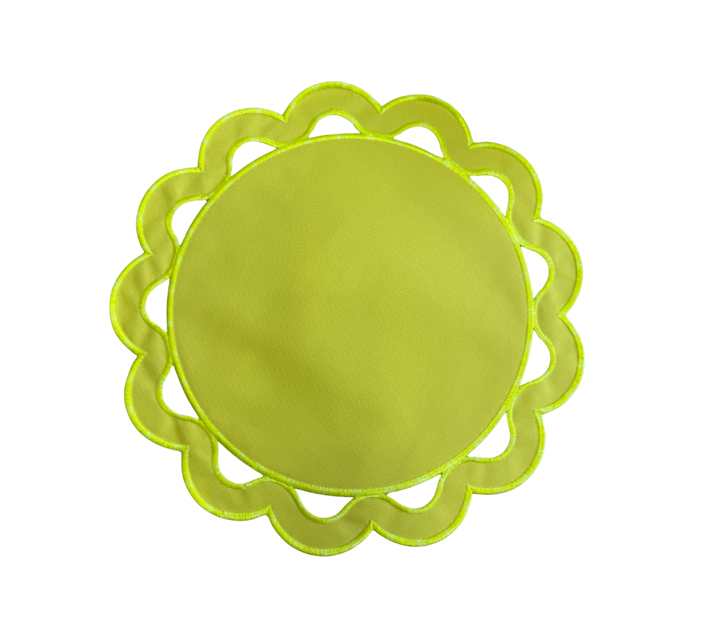 Individual reversible redondo en lona y rafia Huecos Amarillo