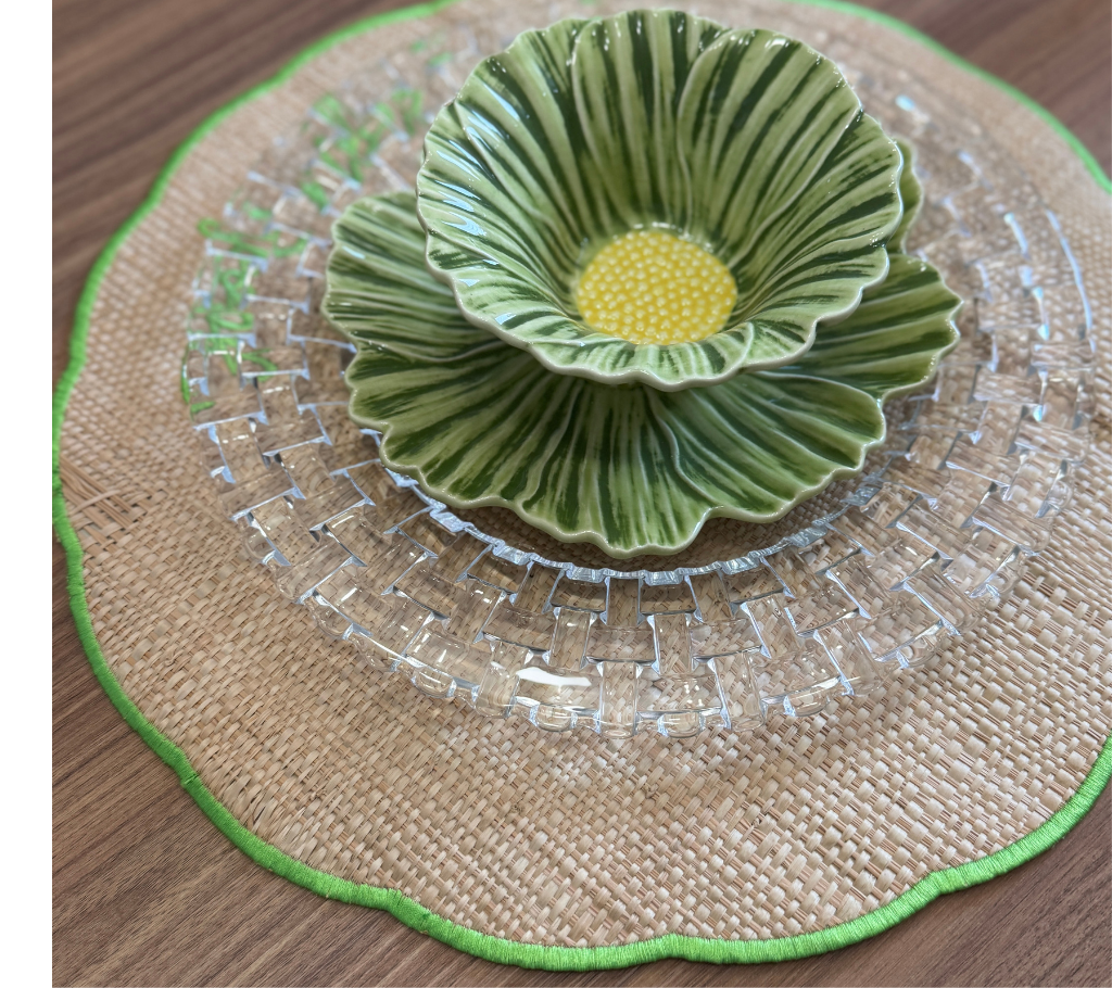 Individual redondo en rafia Borde Verde GV
