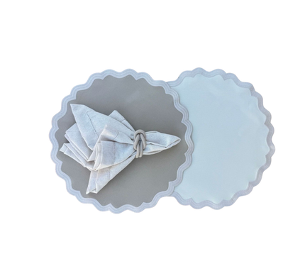 Individual reversible redondo en lona borde ondeado Beige/Marfil