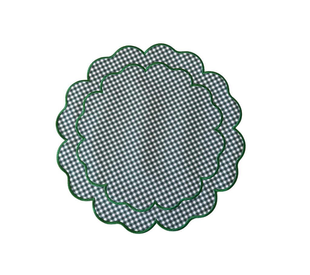 Individual reversible redondo en lona Cuadros Verde/Blanco