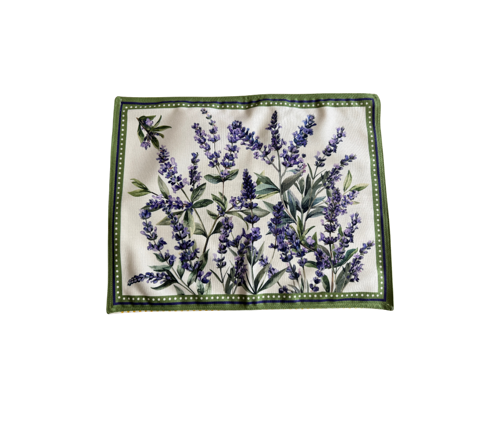Individual reversible rectangular en tela Lavanda/GranadasFlores/Franjas