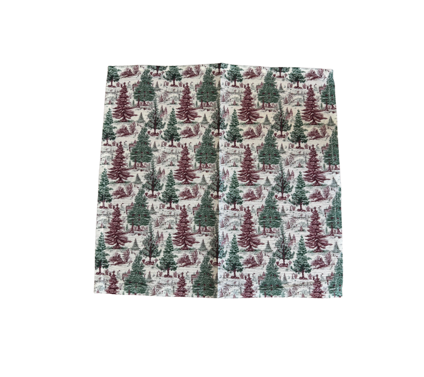 Servilleta de tela Navidad  Pinos/Casitas Vino/Verde