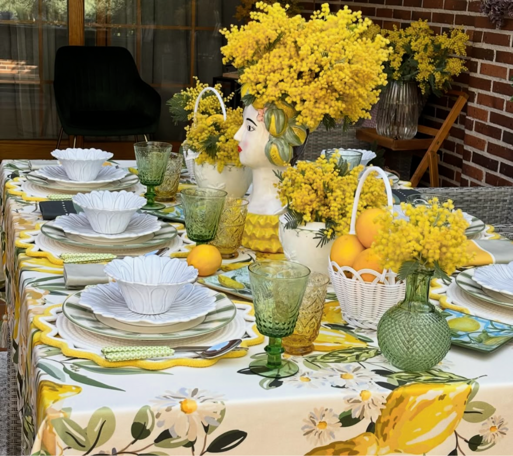 Mantel rectangular 8P en tela Margaritas/Limones