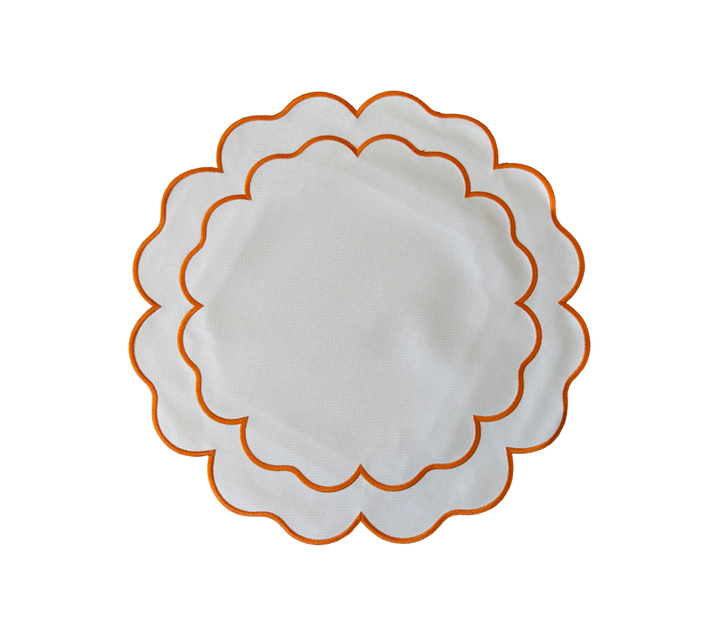 Individual reversible redondo en lona Cuadros Anaranjado/Blanco