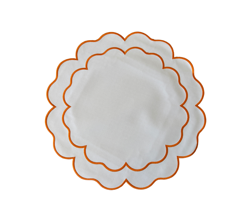 Individual reversible redondo en lona Cuadros Anaranjado/Blanco