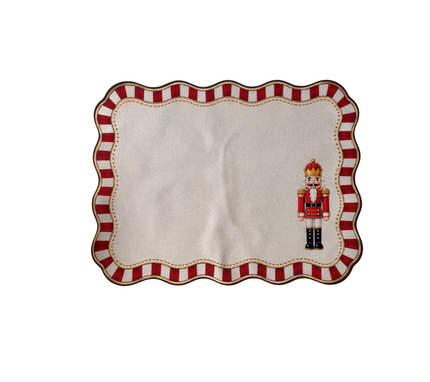 Individual troquelado rectangular en tela Navidad Soldado Borde Rojo/Dorado