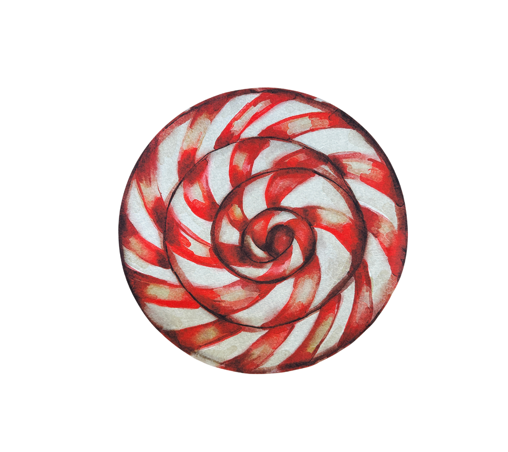 Individual troquelado redondo en tela Navidad Caramelo Rojo