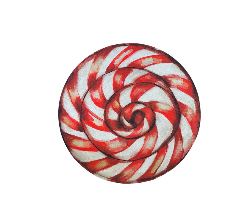 Individual troquelado redondo en tela Navidad Caramelo Rojo