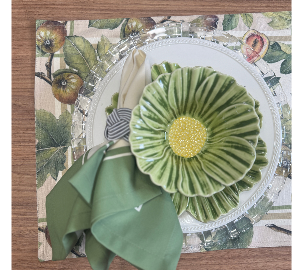 Individual reversible rectangular en tela HojasSemillas/Granadas