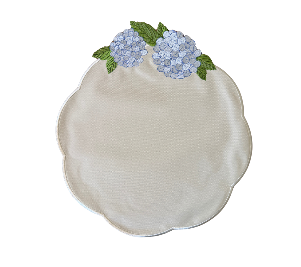 individual redondo en lona Hortensia Marfil/Azulv