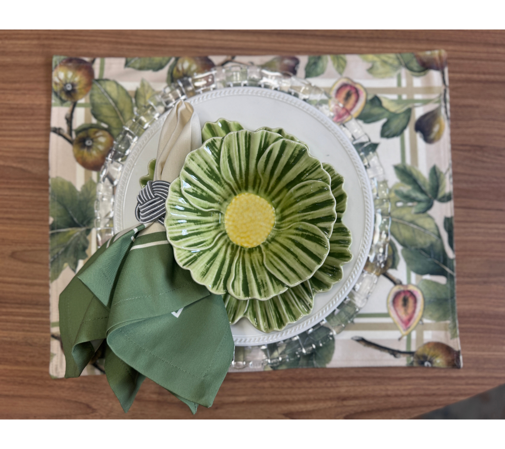 Individual reversible rectangular en tela HojasSemillas/Granadas