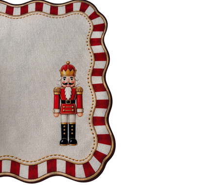 Individual troquelado rectangular en tela Navidad Soldado Borde Rojo/Dorado