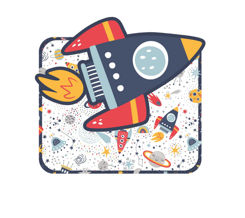 Individual Kids rectangular Cohete. Incluye estuche