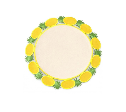 Individual reversible redondo en lona borde Piñas Marfil