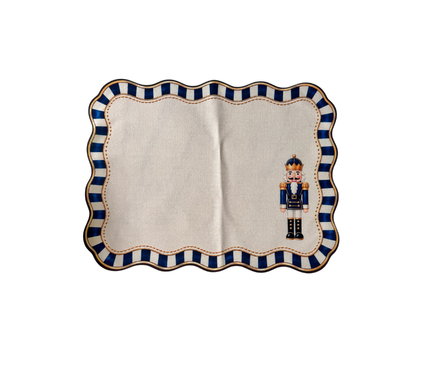 Individual troquelado rectangular en tela Navidad Soldado Borde Azul/Dorado