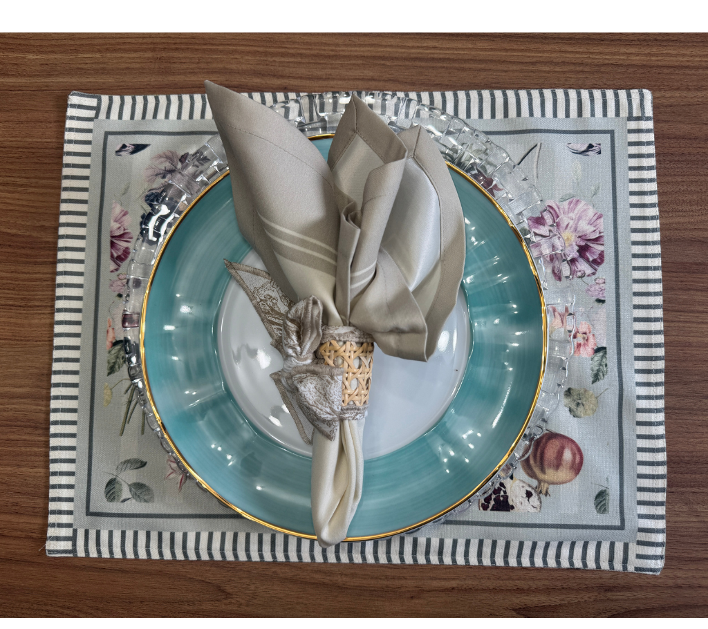 Individual reversible rectangular en tela HojasSemillas/Granadas