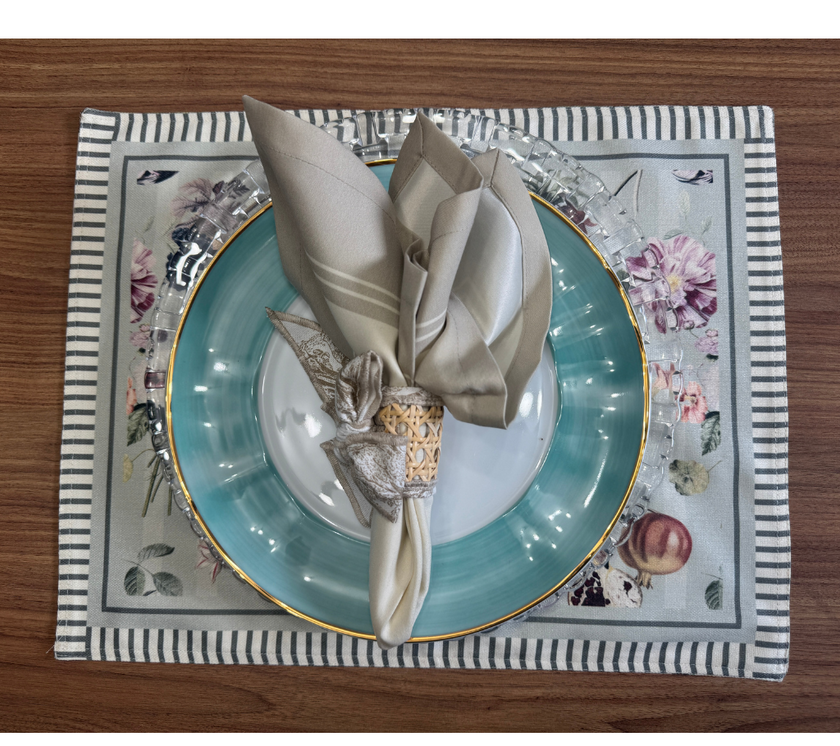 Individual reversible rectangular en tela HojasSemillas/Granadas