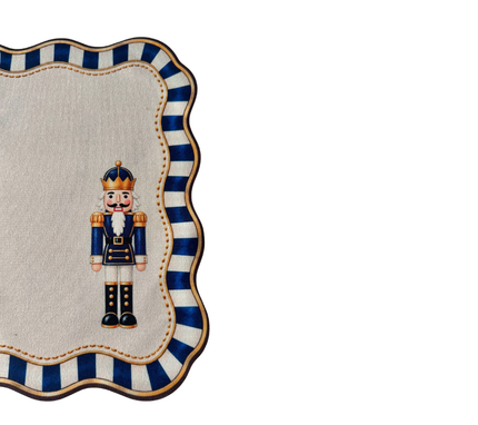 Individual troquelado rectangular en tela Navidad Soldado Borde Azul/Dorado