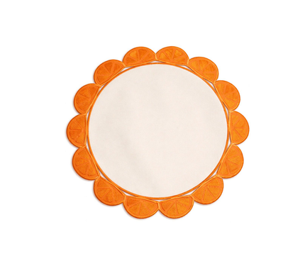 Individual reversible redondo en lona borde Naranjas Marfil