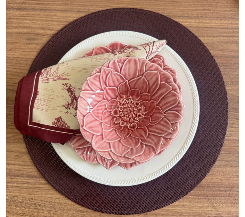 Individual redondo en semicuero Tramado Vino