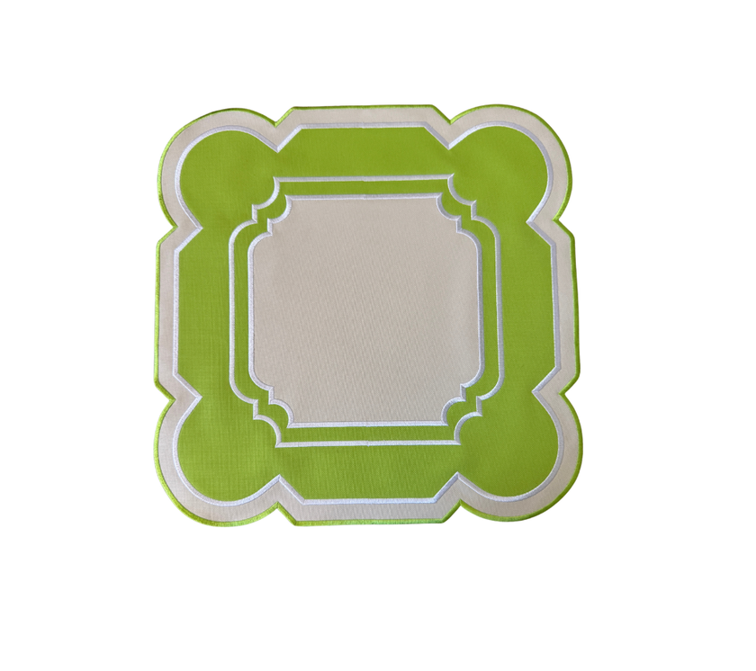 Individual reversible cuadrado en lona Pistacho/Marfil