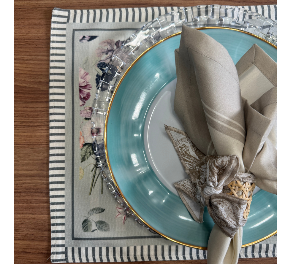 Individual reversible rectangular en tela HojasSemillas/Granadas