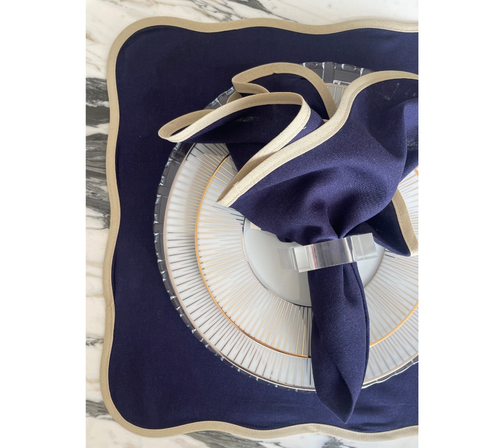 Individual cuadrado en lino AzulM/Beige