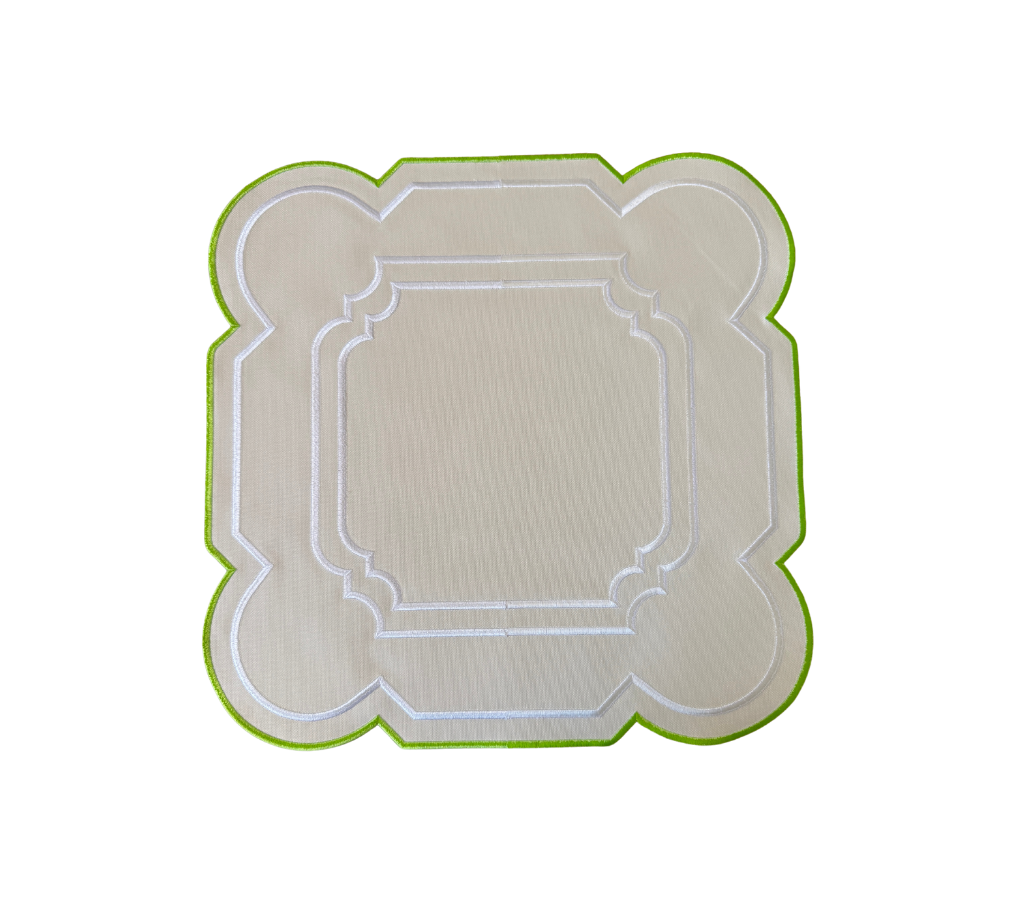 Individual reversible cuadrado en lona Pistacho/Marfil