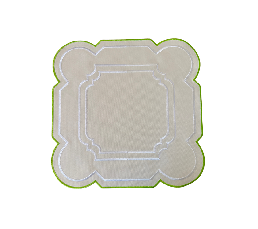 Individual reversible cuadrado en lona Pistacho/Marfil