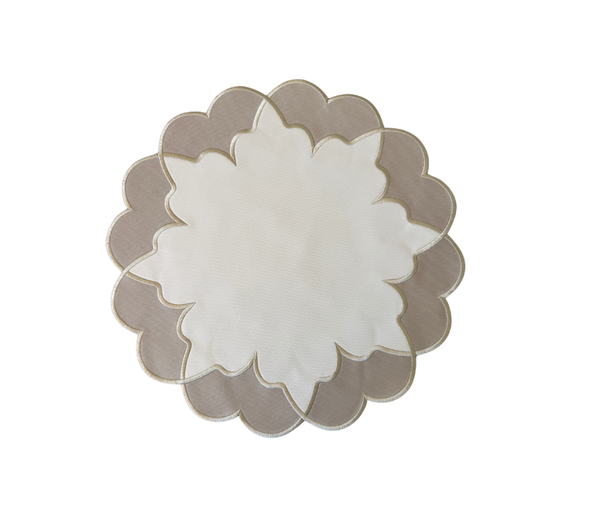 Individual reversible redondo en lona Ondas Puntas Marfil/Beige