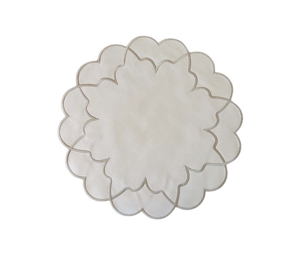 Individual reversible redondo en lona Ondas Puntas Marfil/Beige