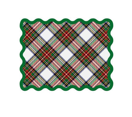 Individual troquelado rectangular en tela Navidad Cuadros Borde Verde