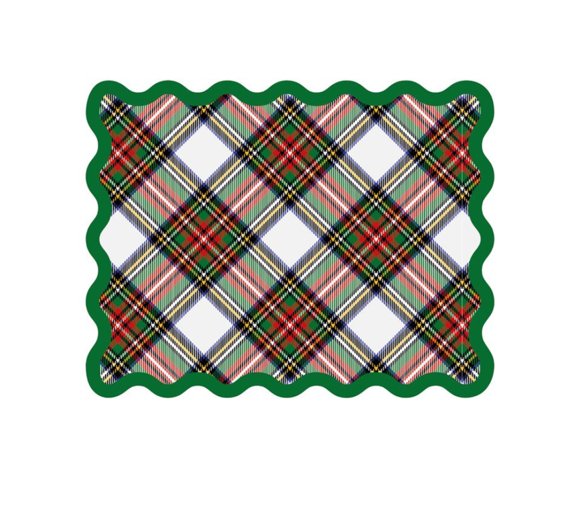 Individual troquelado rectangular en tela Navidad Cuadros Borde Verde
