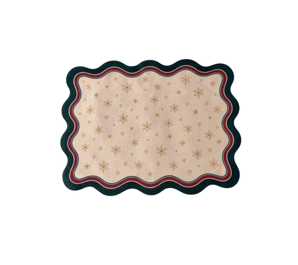 Individual troquelado rectangular en tela Navidad Copos Borde Verde
