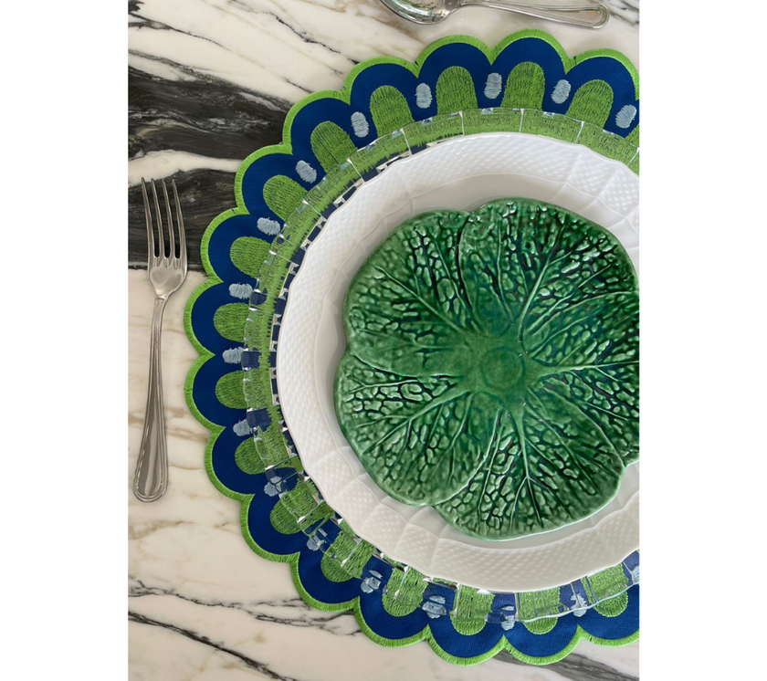 Individual redondo en lona Ondas Doble AzulRey/Pistacho