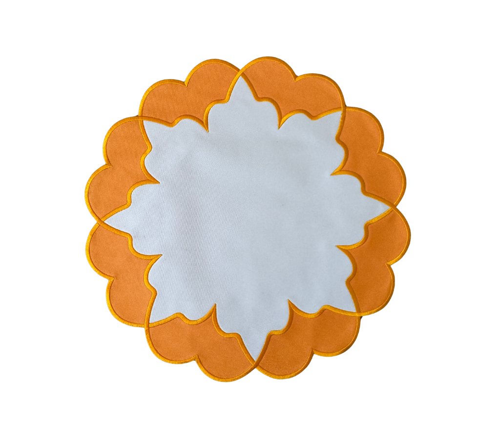 Individual reversible redondo en lona Ondas Puntas Marfil/Anaranjado