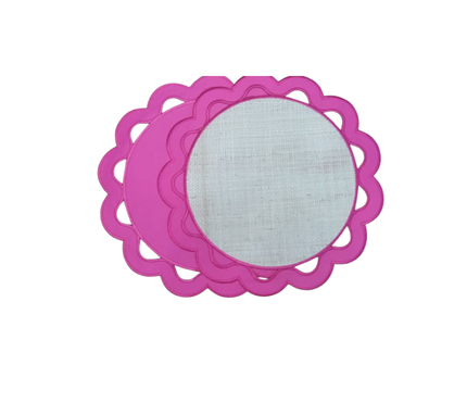 individual reversible redondo en lona y rafia Huecos Fucsia