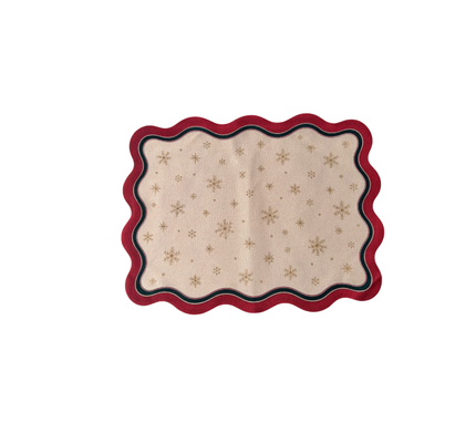 Individual troquelado rectangular en tela Navidad Copos Borde Rojo