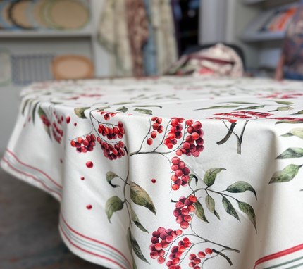 Mantel rectangular 8P en tela Navidad Winter Berries