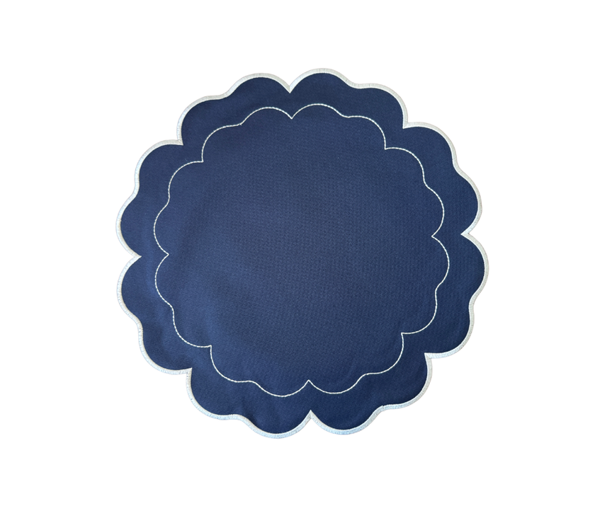 Individual reversible redondo en lona Ondas Azul M/Marfil