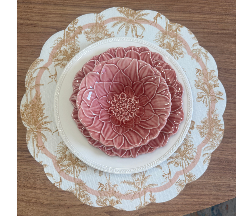 Individual troquelado redondo en tela Monos Beige/Sepia