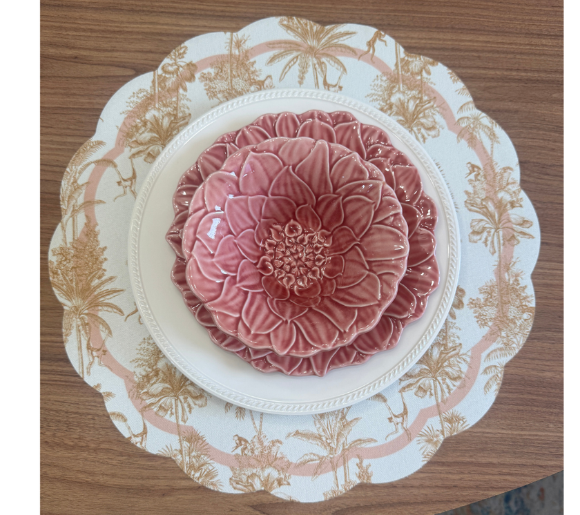 Individual troquelado redondo en tela Monos Beige/Sepia