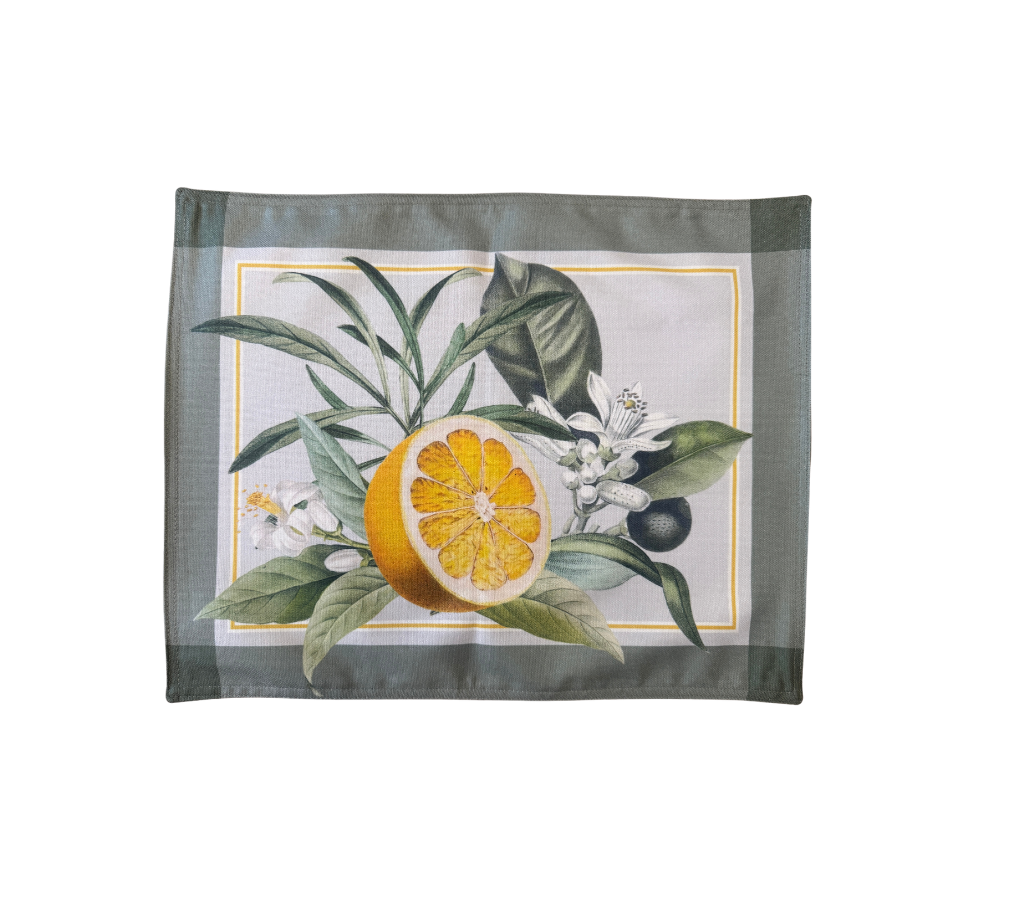 Individual reversible rectangular en tela Margarita Pájaros/Limón