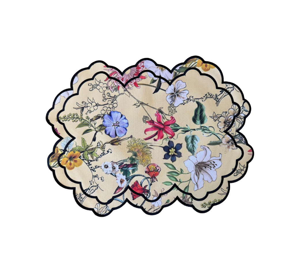 Individual reversible rectangular en lona Flores AmarilloNegro/MarfilNegro